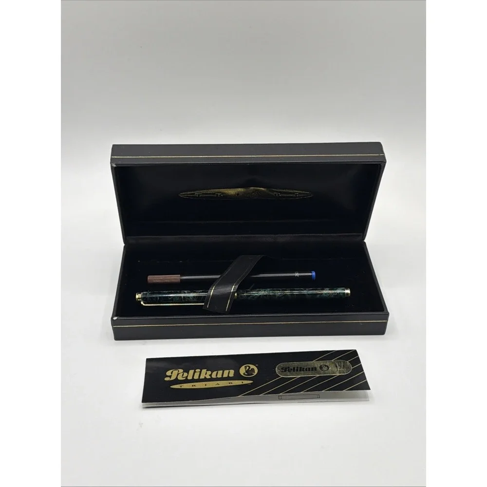 Vintage Pelikan Triari Ball Point Pen Green Marble & Gold
